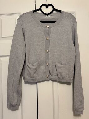 Ardene Light Gray Button-Front Cardigan with Pocket Details